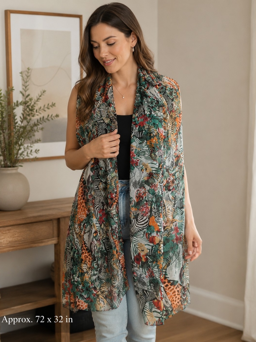 a new day Multi-Color Botanical & Animal Print Shawl